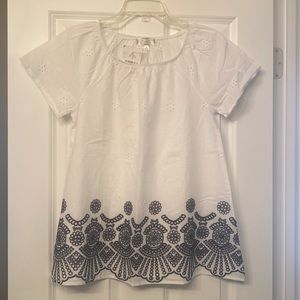 New With Tag, Size small white and navy blue top